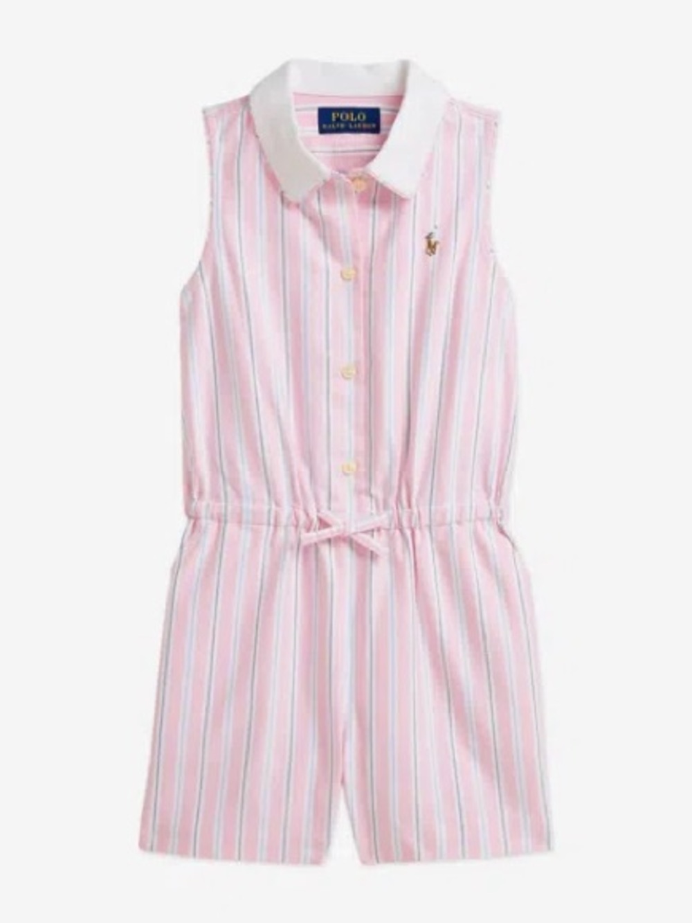 Polo Ralph Lauren Girls Striped pastel Sleeveless Collared Romper, 4T